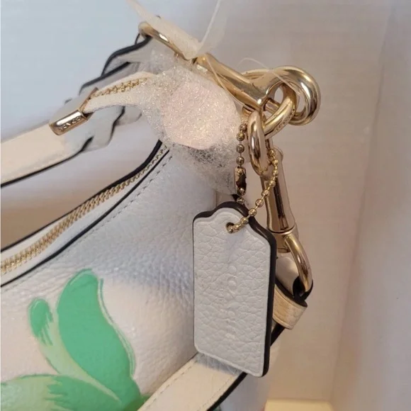 COACH FLORAL PEBBLED LEATHER SHOULDER BAG CROSSBODY WHITE PINK SPRING Y2K - Picture 4 of 14